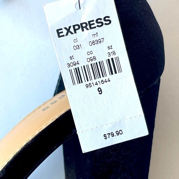 EXPRESS Womens Black Suede Platform Sandals Heels Formal Dress Rhinestone, Sz 9 - Picture 2 of 10